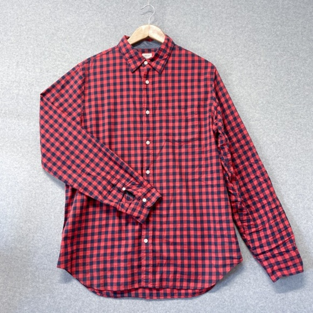Gap Shirt Mens Large Red Plaid Casual Button Up Normcore Work Preppy Check